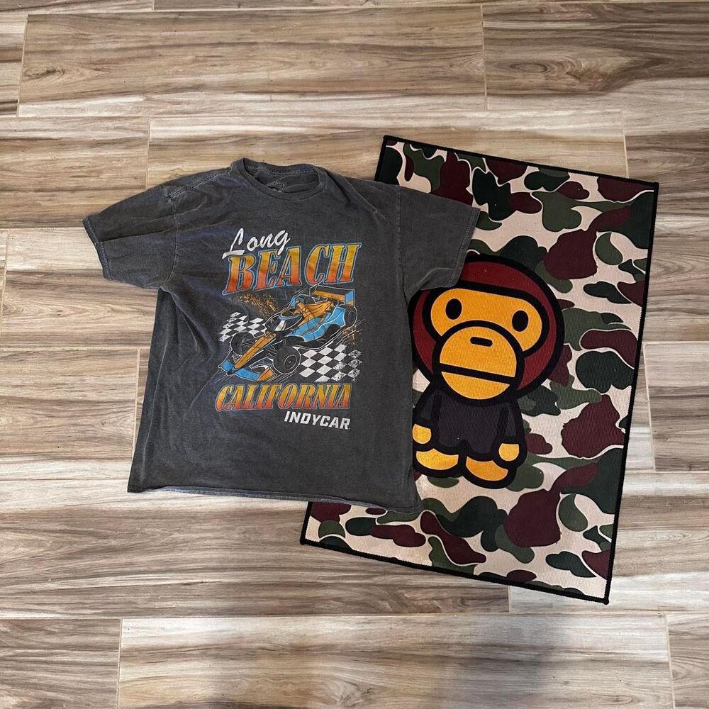 Y2K Long Beach California IndyCar cotton faded graphic t-shirt